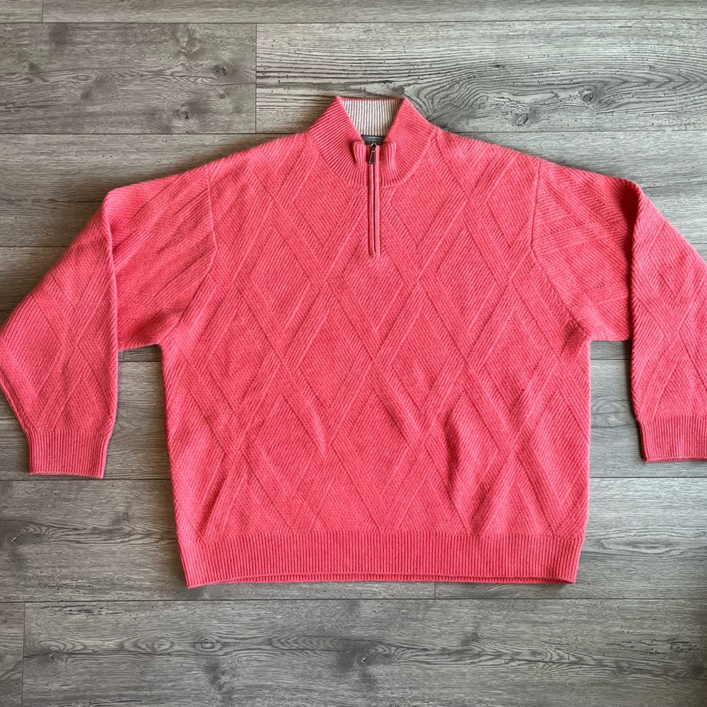 Talbots Men’s 2-Ply Cashmere Quarter Zip Sweater Salmon XXL Luxury Soft